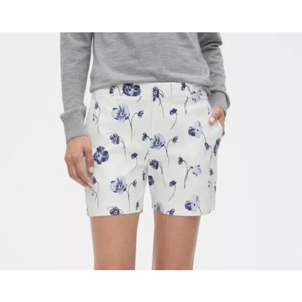 Banana Republic NEW Petite Shorts 5" White Blue Flower Cotton Modern Fit NWT 10P